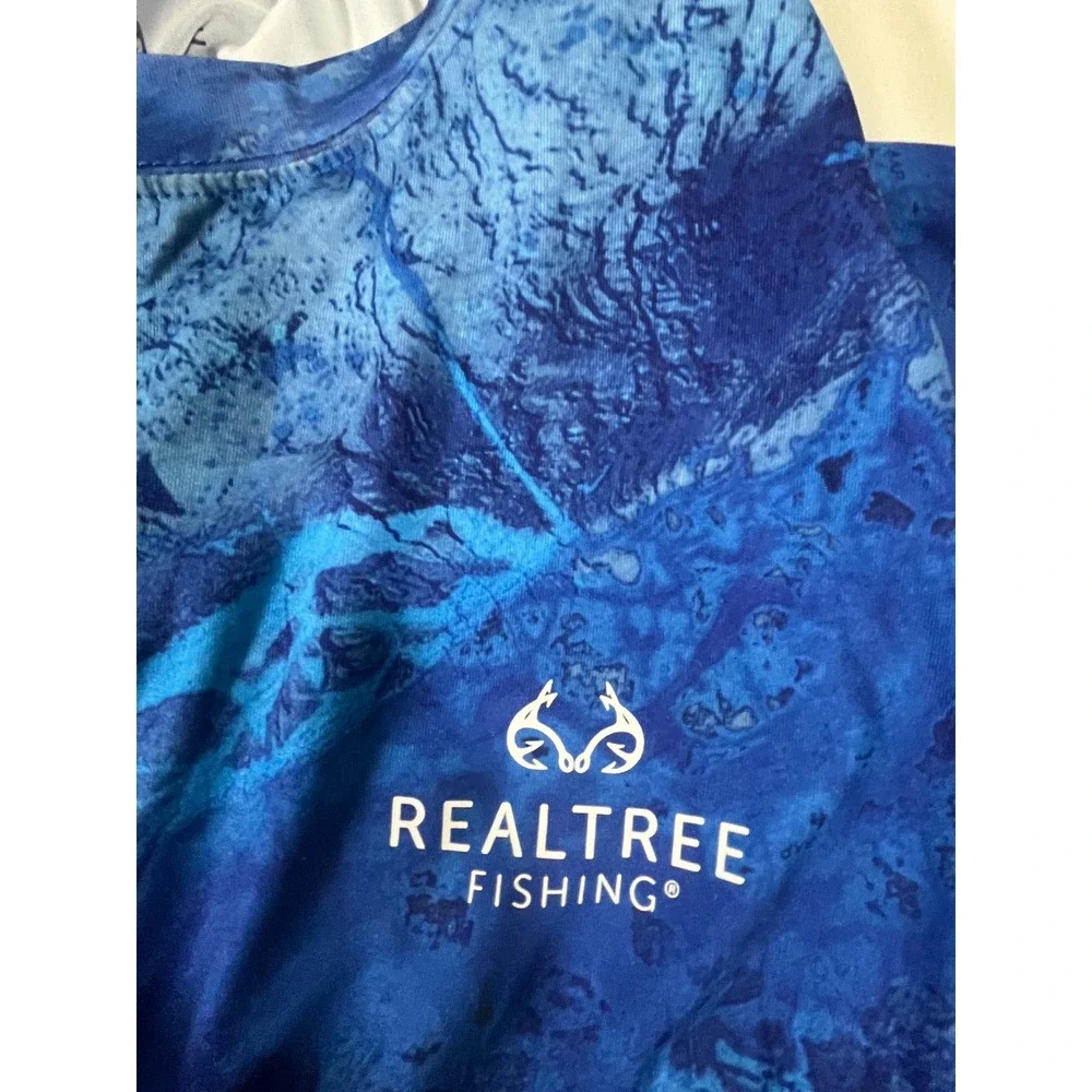 Realtree Fishing Camo Long Sleeve Performance Shirt Men S Blue Mesh Panels Ocean